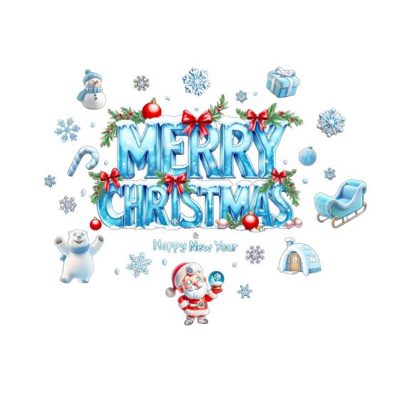Merry Christmas Window Cling Removable Waterproof Santa Snowman Snowflake Static Glass Sticker Holiday Party Decoration Decal