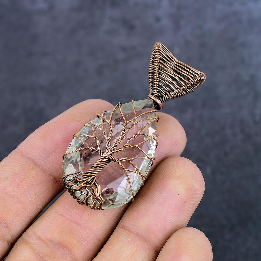 Lemon Quartz Handmade Copper Wire Wrap Jewelry Pendant 2.21" P7I66