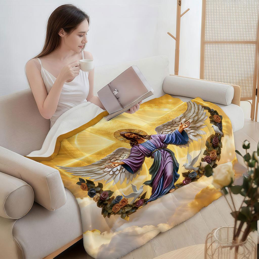 1pc Holy Jesus Print Flannel Blanket Multi Sizes Living Room Sofa Nap Cover Carpet Soft and Comfortable Machine Washable