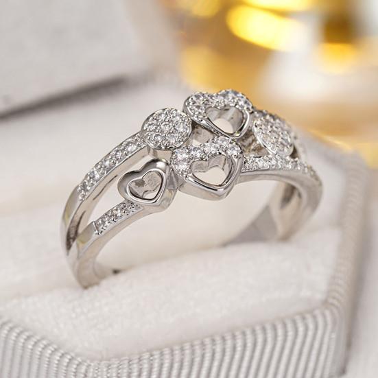 Yousheng Hollow Love Heart Ring Women Rhinestone Statement Ring Sparkling Engagement Promise Ring Wedding Band Valentine's Day Gift for Her