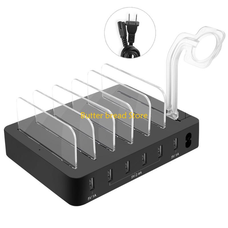 W89C Metal USB Charging Station Fast Multi-USB Charging Station Black/Silver