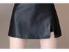 Women's Black PU Leather A-Line Midi Skirt with Slit - High Waist, Sexy Bodycon for Autumn