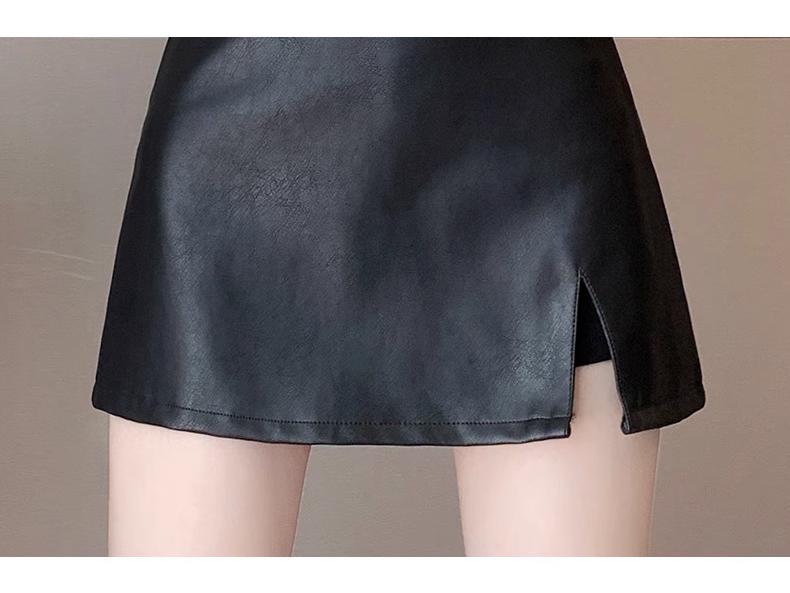 Women's Black PU Leather A-Line Midi Skirt with Slit - High Waist, Sexy Bodycon for Autumn