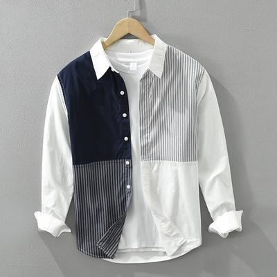 Korean Fashion Men Shirts Slim Fit Spring and Summer Street Style Patchwork Long Sleeve Casual Shirts Youth Men Clothing