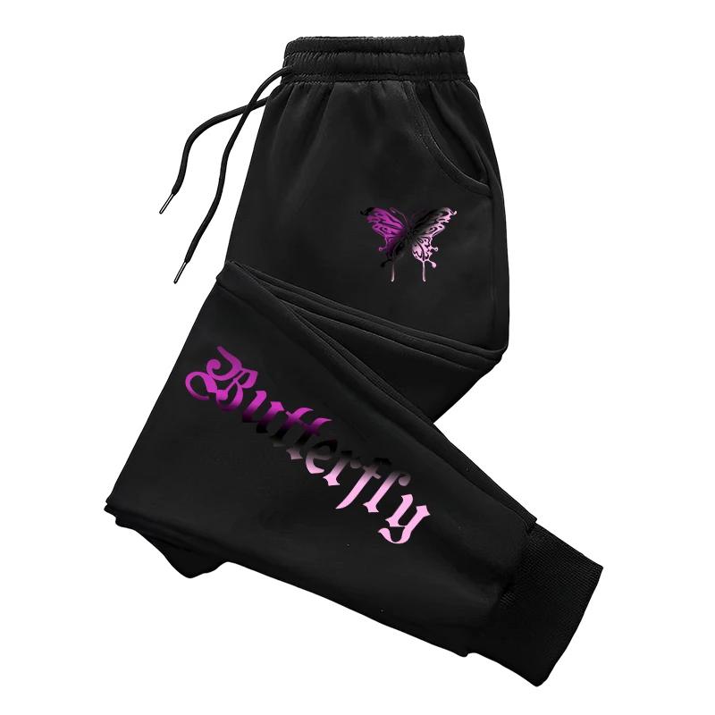 Autumn Women's Sweatpants Home Outdoor Casual Sport Jogger Pants Y2K Butterfly Letter Print Trousers Streetwear