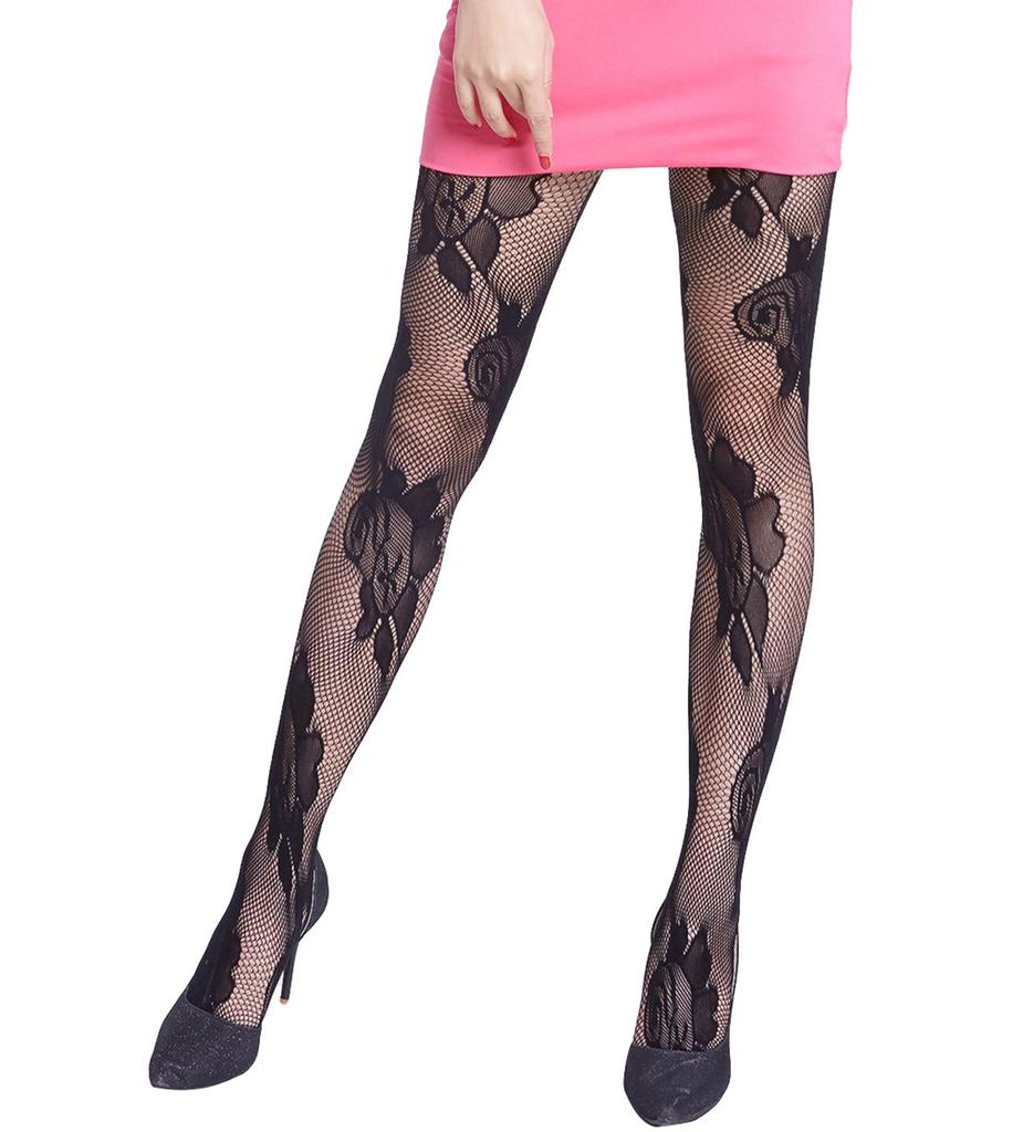 Fishnet Tights with Large Blooming Rose Pattern [OMOSIROKURABU] NO.8191