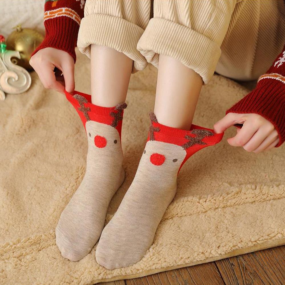 Runtowo 4 Pairs Cartoon Christmas Socks , Santa Claus Gifts ,Elk Christmas Stocking ,Xmas Happy New Year Party Decor