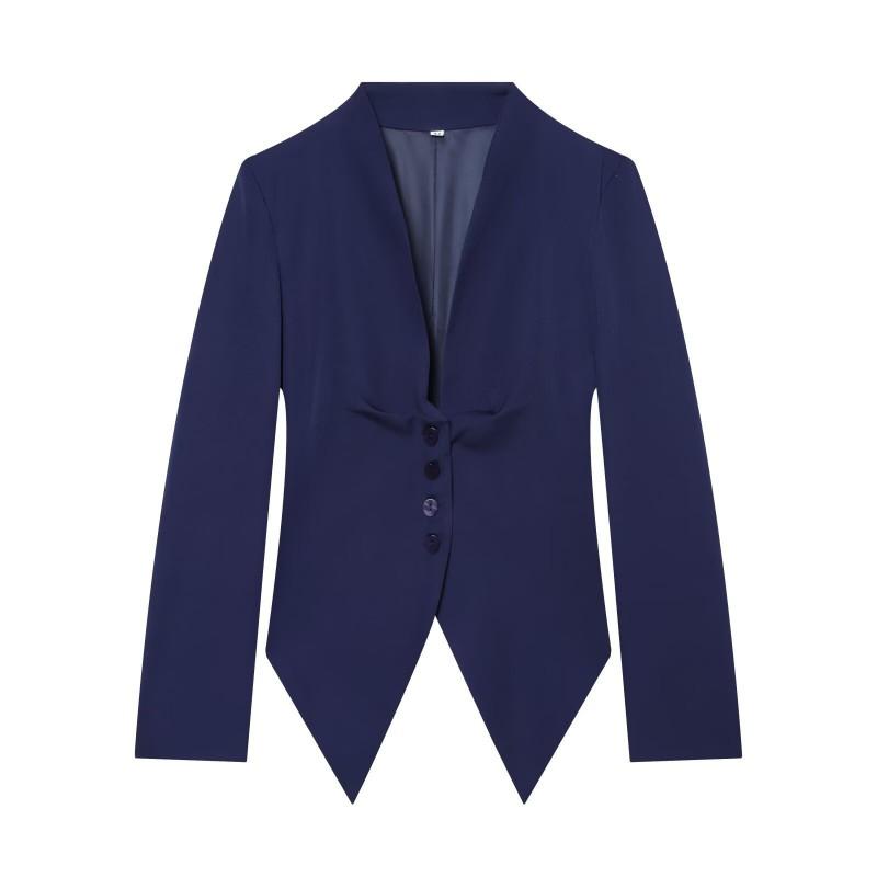 Womens Single-Breasted V-Neck Long Sleeve Blouse Pleated Chest Mid-Length Casual Blazer 2026 Fall