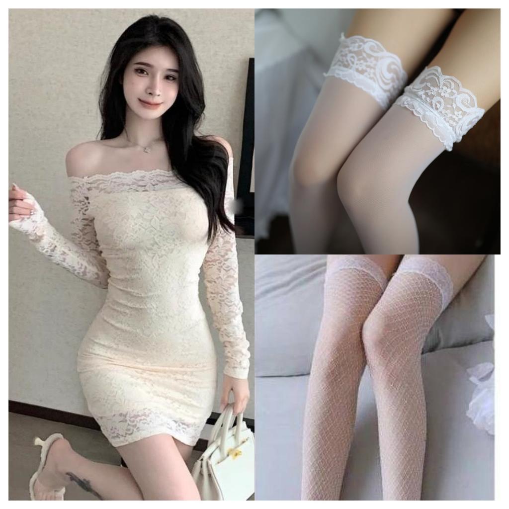 2024 Spring Women Off Shoulder Long Sleeve Lace Bodycon Mini Dress Sexy Slim Pencil Club Night Out Dress Plus Size S-L