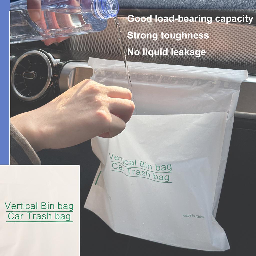 10PCS Easy Stick On Disposable Car Trash Bag Vomit Rubbish Garbage Bag Storage Self Adhesive PE PP Polyethylene White Universal