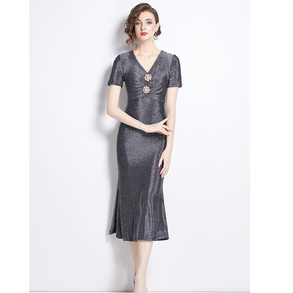 Vysoce kvalitní lesklé perly s kamínky Květinové knoflíky Elastické Bodycon Šaty mořské panny Ženy Sexy&Club Večerní plesové šaty