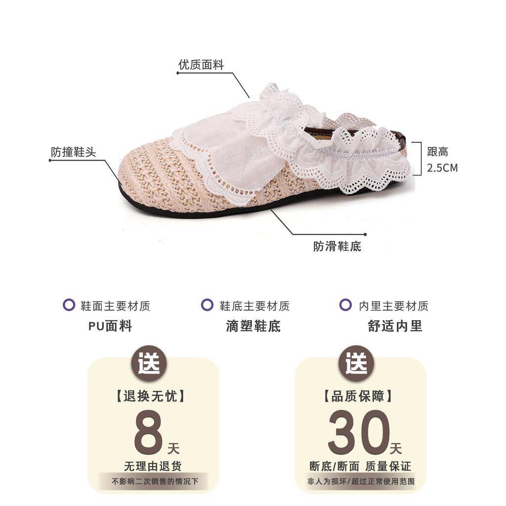 Stylish Simple and Versatile Lace 2025 Summer Lace Bag Head Slippers Female Sweet and Cute New Birkencool Slippers