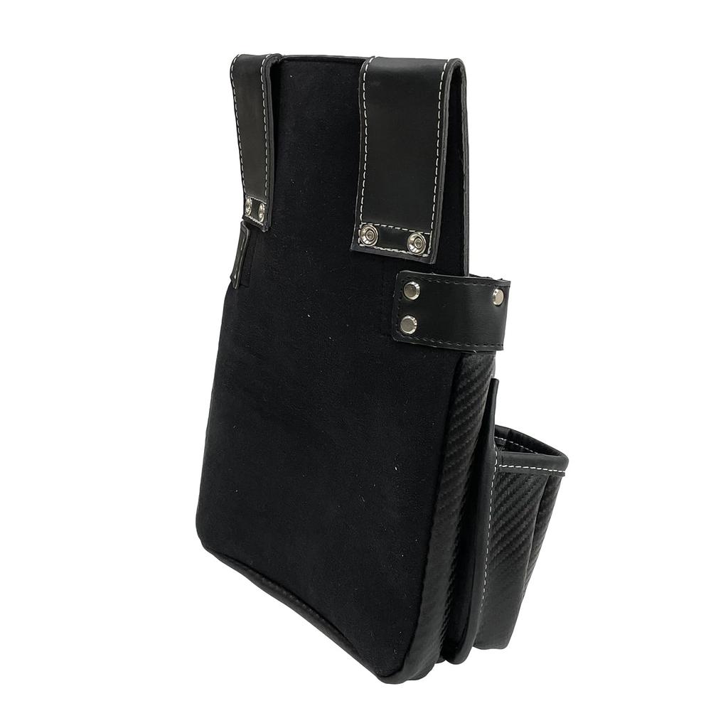 SK11 Carbon Leather Nail Pouch, Black, Genuine Cowhide Leather, Belt Loop with Slit, Ink Pot Pocket (SK-CLK-SP)