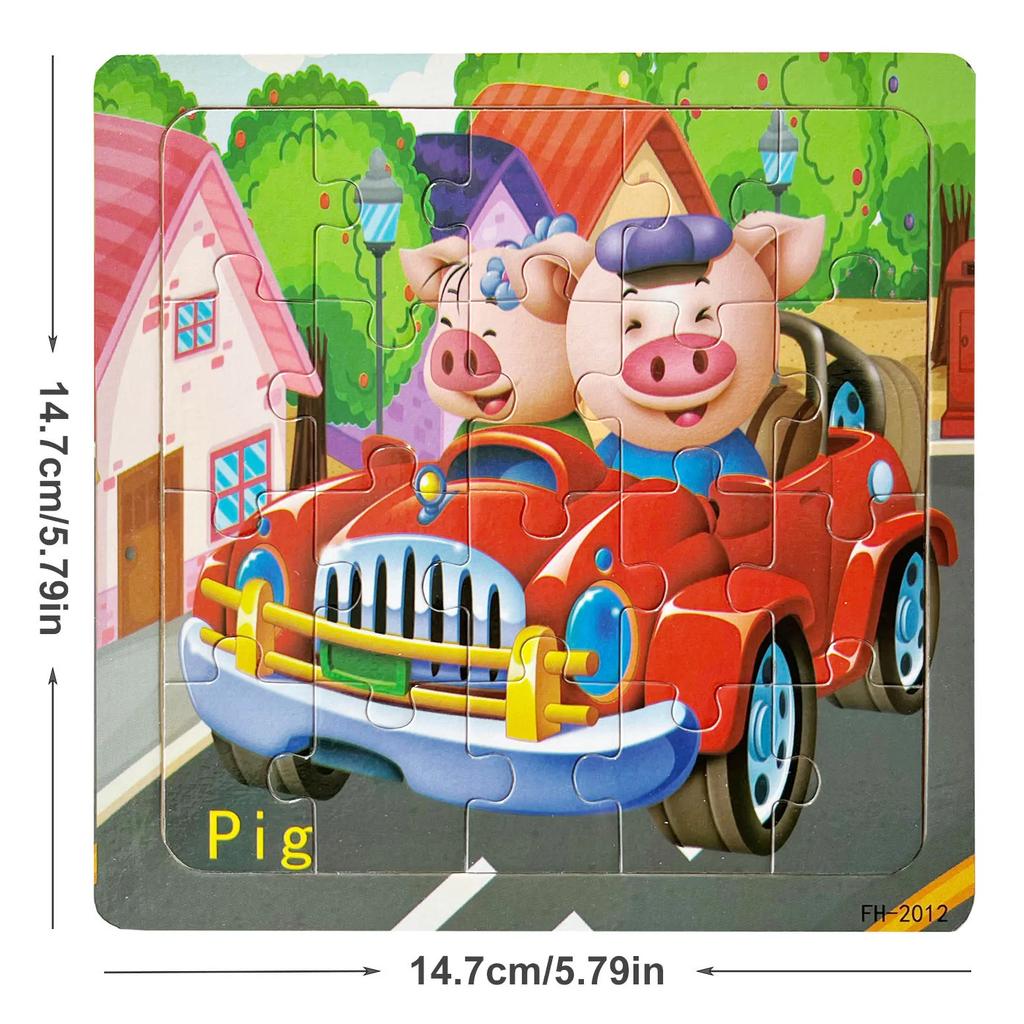 14.7cm/5.79in Wooden Jigsaw Puzzles Cartoon Animals Pattern Montessori Games Kids Educational Learning Wood Toys for Children