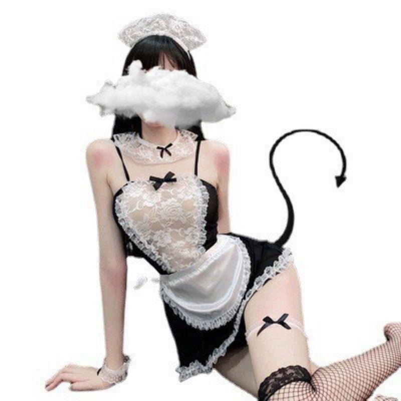 Large Size Lingerie Cosplay Maid Suspender Sexy Free Off Small Breasts Show Big Temptation Robe Passion Lace