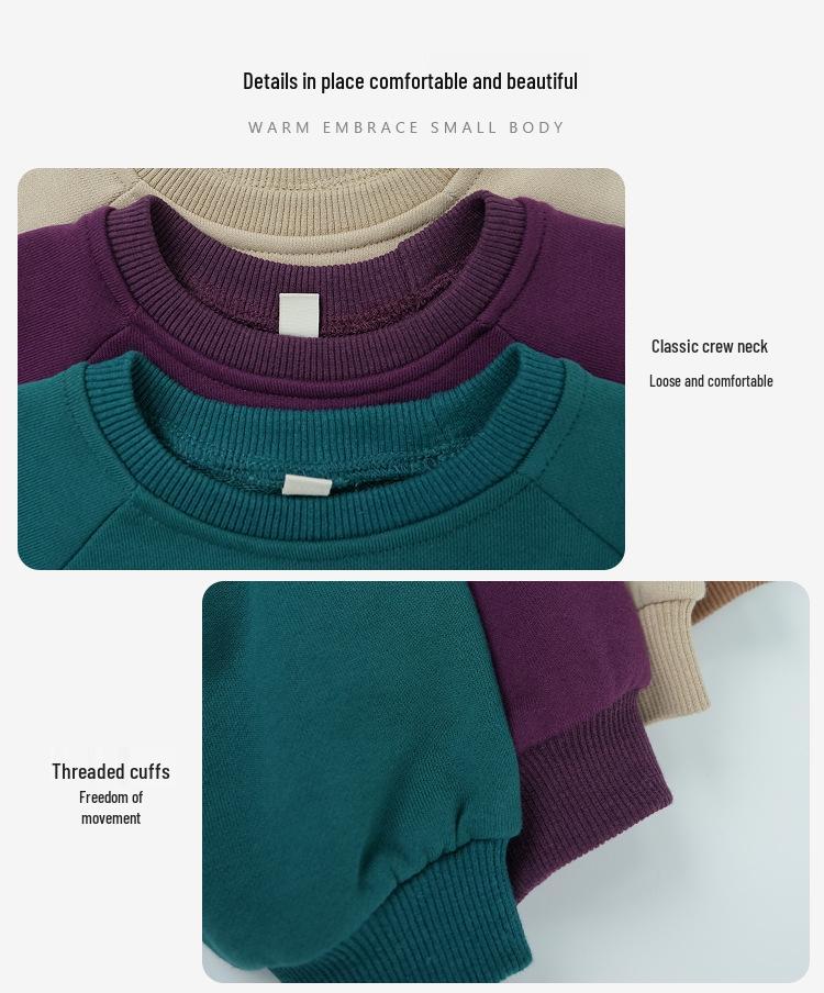 Korean Style Unisex Baby Sweatshirt - Thick Pure Cotton, Trendy Round Neck for Spring & Autumn