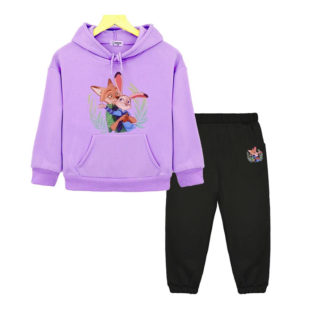 Zootopia 2 Hoodies Fleece Sweatshirt Junge Mädchen Kapuzen Sportsets y2k sudadera Lässiger Pullover+Hose Kinder Boutique Kleidung
