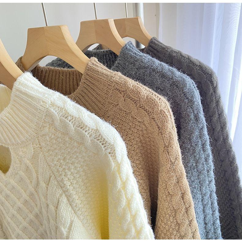 Hängender Hals gebratener Teig Twist Pullover Frauen 2022 Herbst und Winter lose weiche wachsartige Retro-Design Strickwaren Pullover Pullover Top