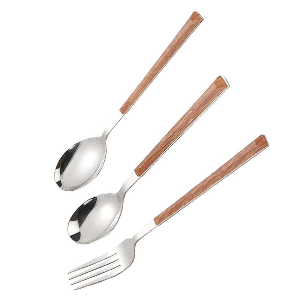 High Quality Stainless Steel Cutlery Flatware with Wooden Handle for Camping