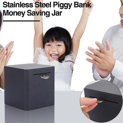 Stainless Steel Bank Large Metal Square Piggy Capacity Invisible Solid Color Cube Jar Creative Save Money