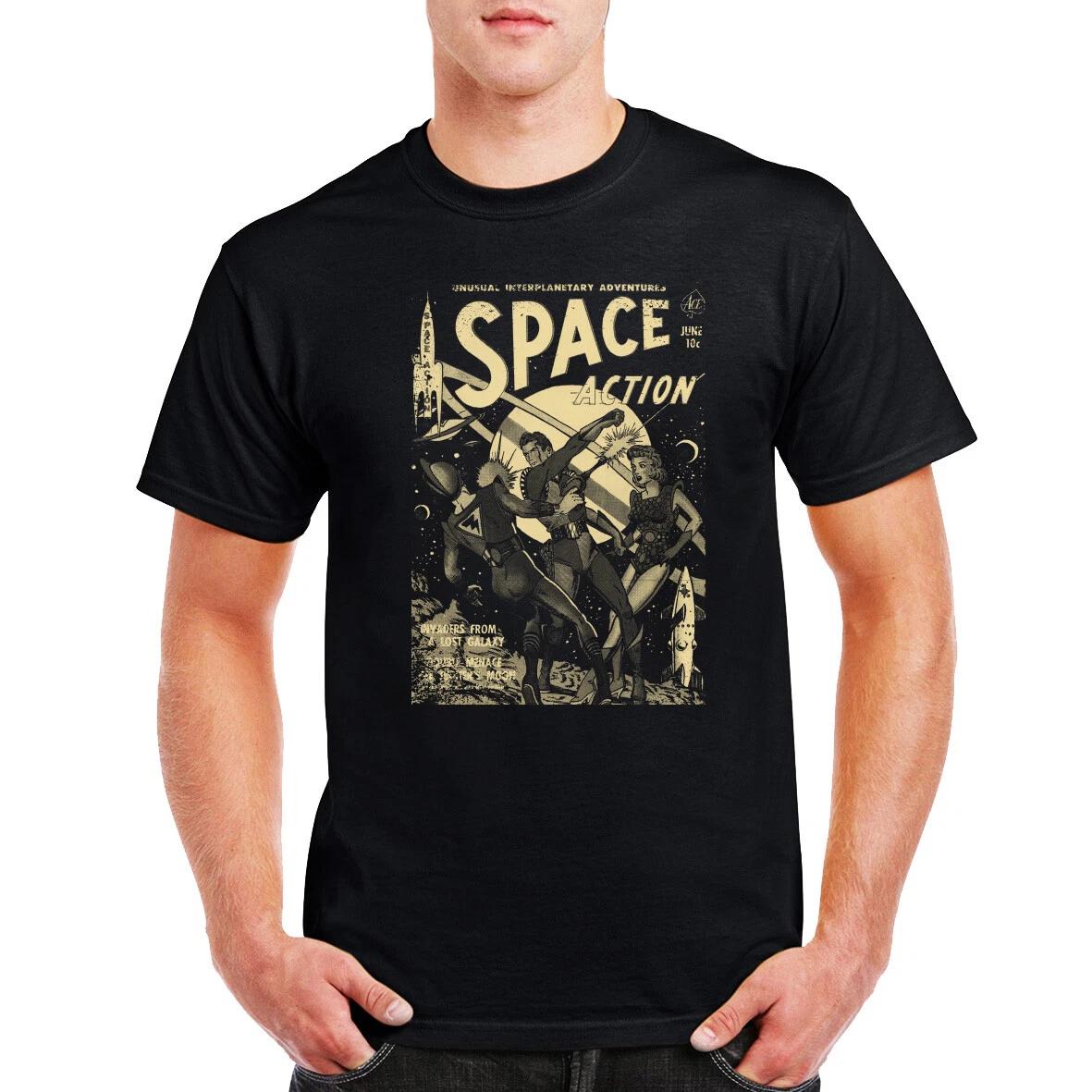 Space Action T-Shirt Invaders From a Lost Galaxy Comic Book Art Birthday Gift S