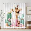2 Pcs, Filtering Curtains (excluding Rods, Non-movable, Without Batteries) A Cute Cartoon Giraffe and Coffee Design for Use In