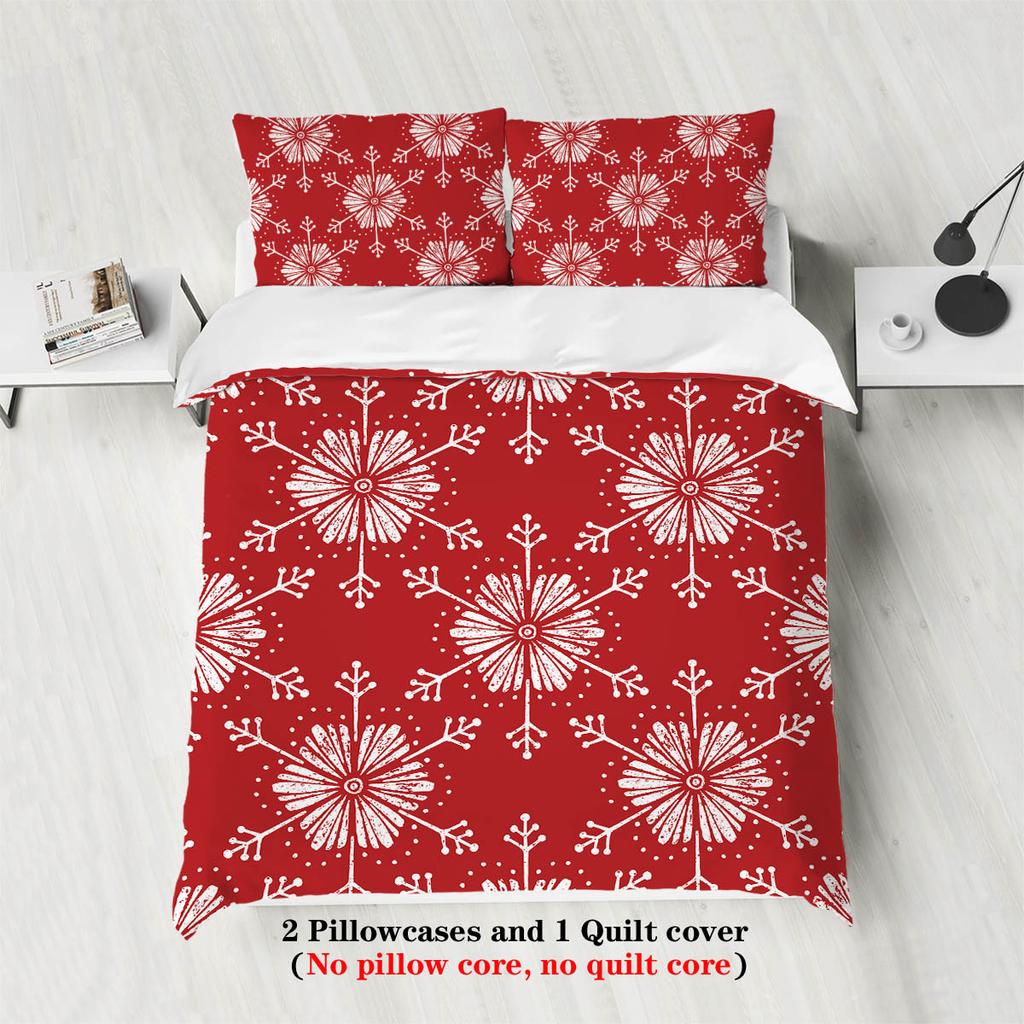 3pcs Christmas Red Snowflake Print Chipless Bedding Set, Soft and Comfortable, Multi Size Dormitory Bedroom, Machine Washable