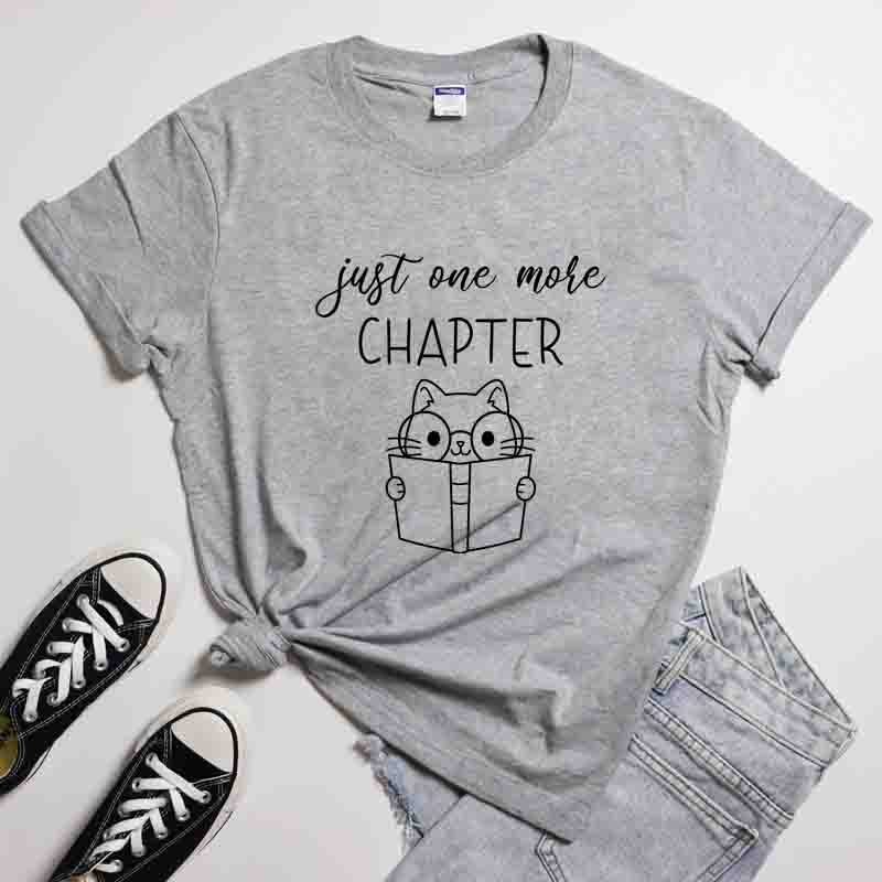 Just One More Chapter Tshirt Kawaii Book Lover Gift Tshirt Funny Cat Mom Librarian Reading Tee Shirt Top Dropshipping