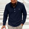 Men Solid Color Long Sleeve Round Neck Button Decor Casual Loose Polo Shirt