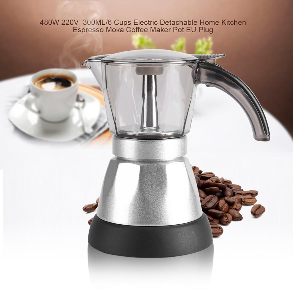 Aparat de cafea electric detașabil Espresso Moka de 480W, 300ML/6 căni, pentru bucătărie acasă