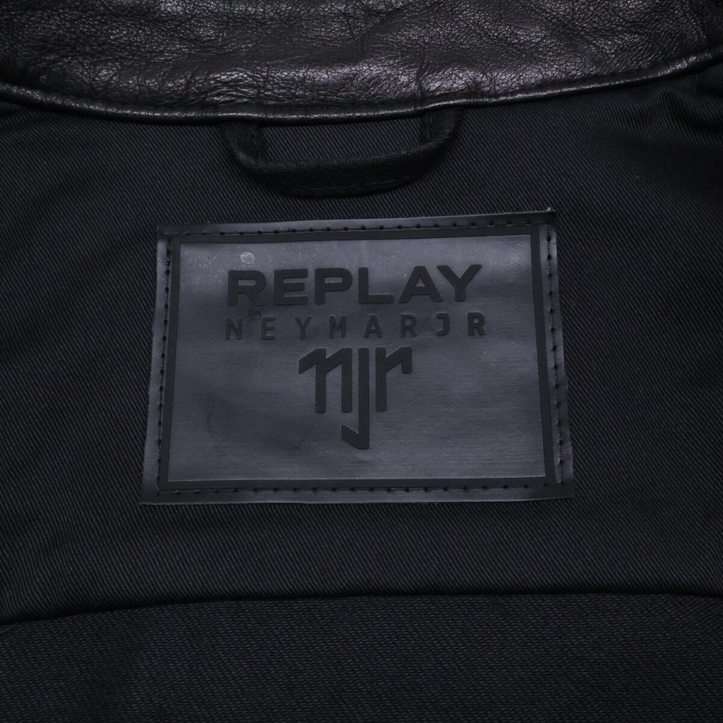 Replay NJ800L.000.263 Leather/Denim Single Riders Jacket Jacket M blackUsed