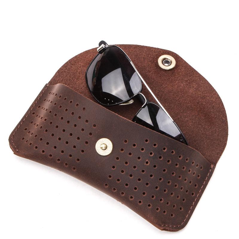 Retro Crazy Horse Genuine Cowhide Leather Flip-top Glasses Case