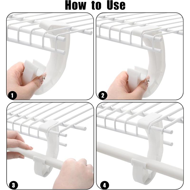 10 Pcs Hanging Closet Rod Support, Plastic Closet Rod Brackets for Hanging Clothes, 3/4 Wardrobe Clothes Rods Bracket, Sturdy J-Shaped Hooks for