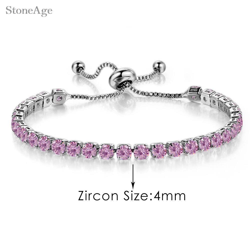 Pink Crystal Tennis Bracelets for Women Female Trend Romantic Shiny Zirconia Adjustable Folding Buckle Chain on Hand Jewelry