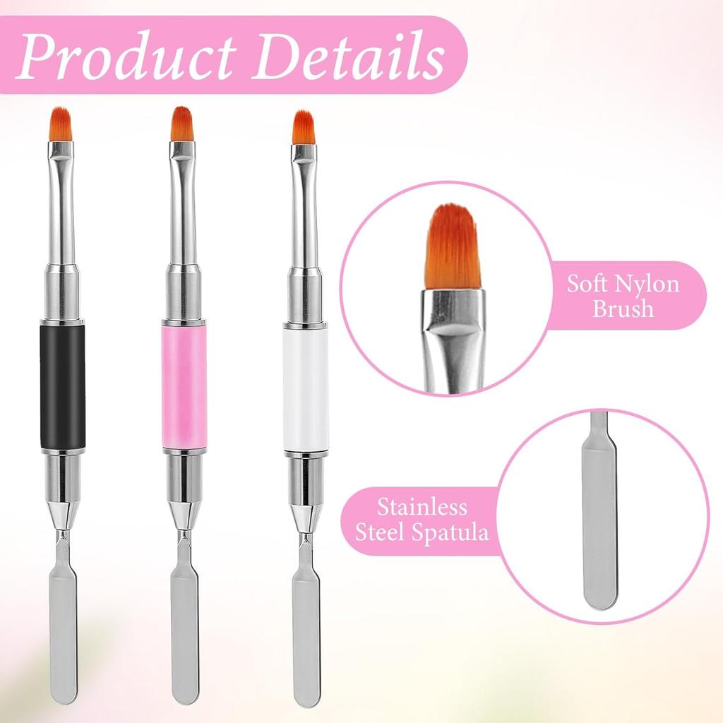 3PCS Nail Brushes for Builder Gel,Double-Ended Hard Gel Brushes for Nails, Gels Builder Brush, for Salons and DIY, Nail Extension, UV Gels, Nails