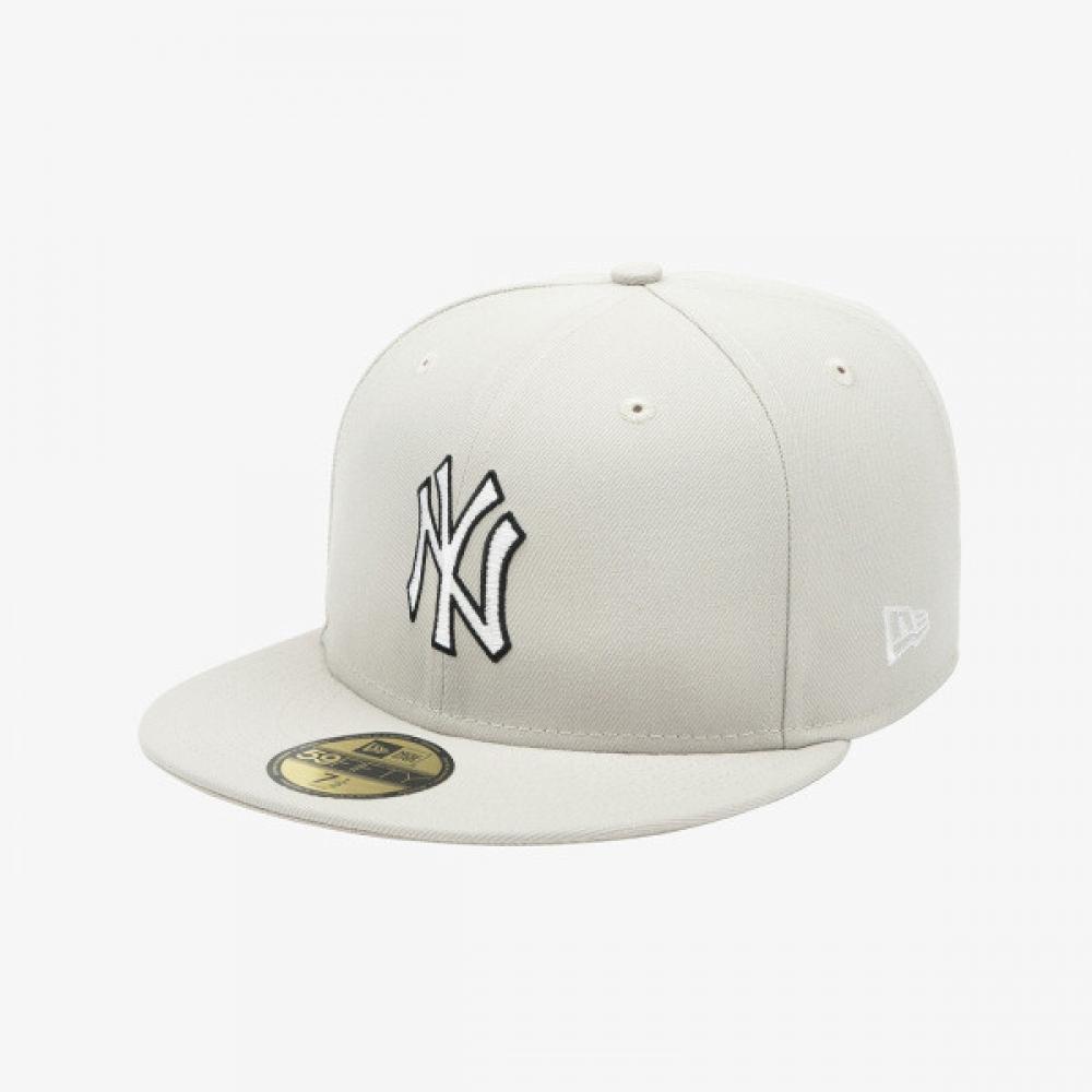 New Era Ny Yankees Basic Outline Fitted Cap Stone Grey/758