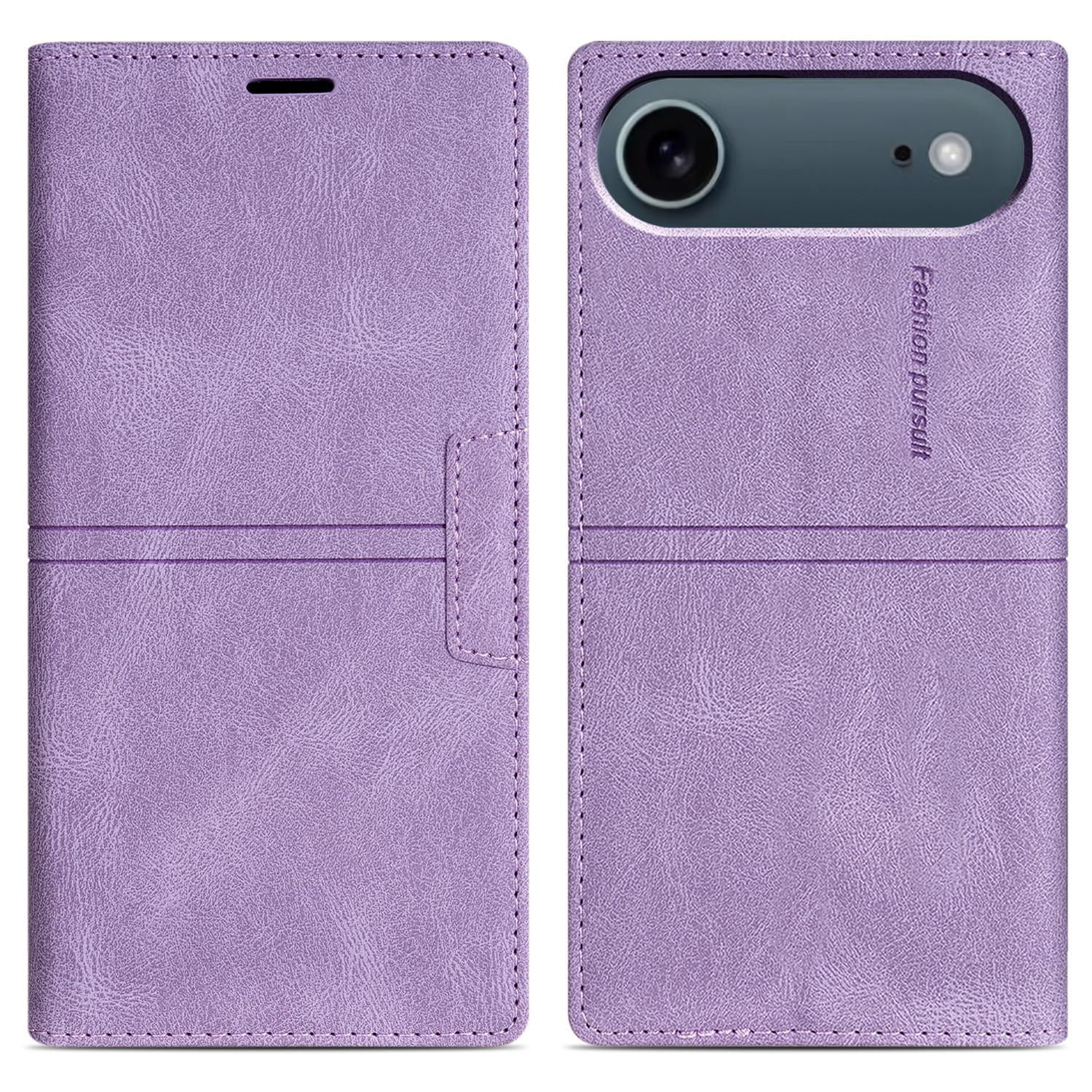 

For iPhone 17 Air Wallet Case Magnetic Closing Leather Phone Cover Purple