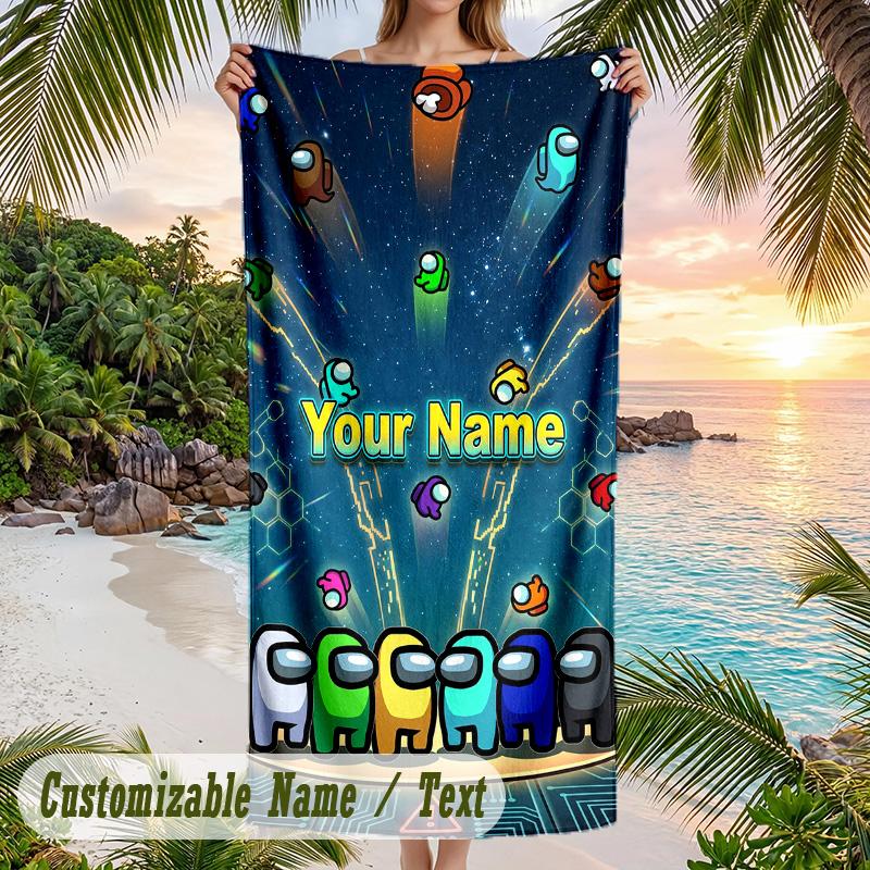 Toalla de Playa Among Us, Texto Personalizado a Medida, Toalla Grande Suave de Secado Rápido para Piscina y Viajes
