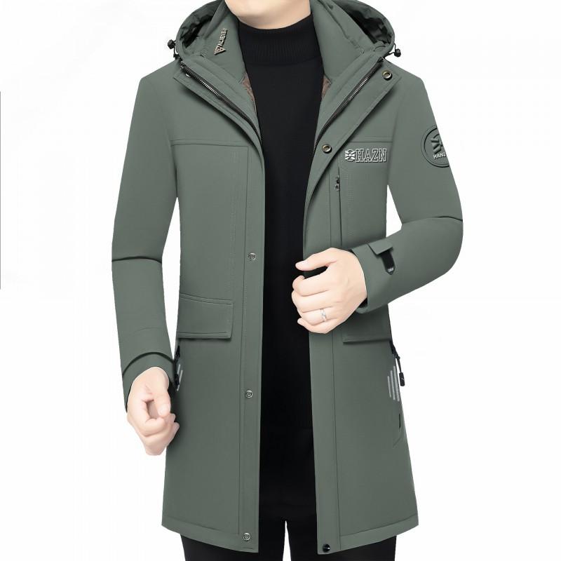 Mens Long Winter Down Coat With Hood Slim Fit 95% White Goose Warm -20C Casual Business Style