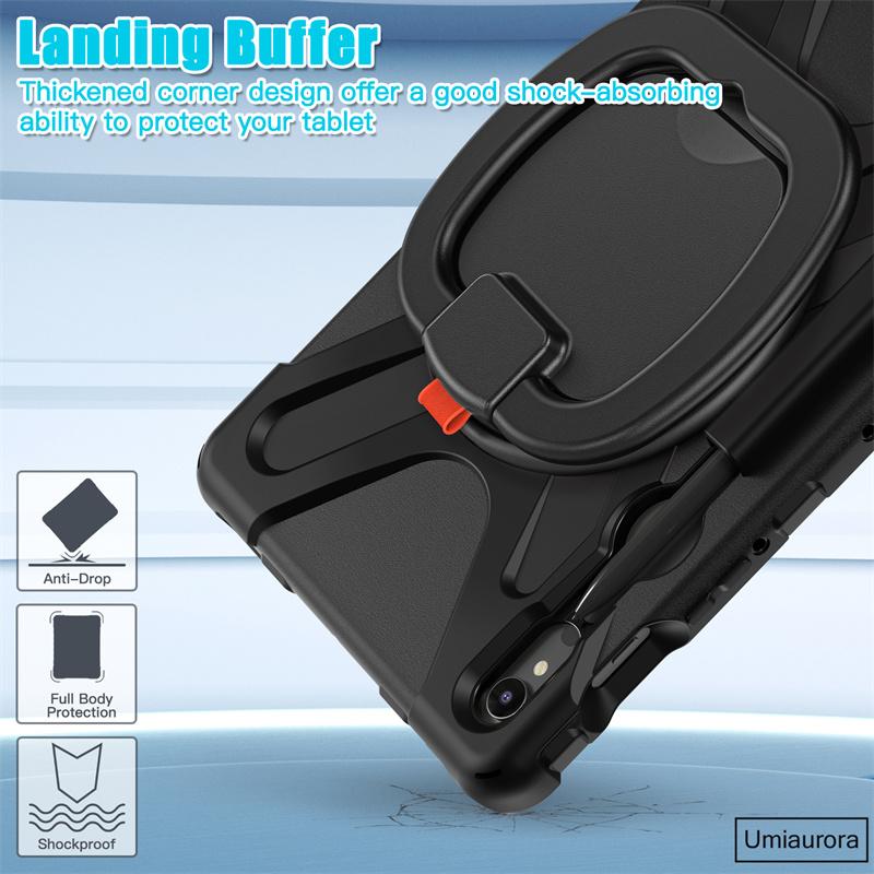 For Samsung Tab S10 FE 10.9 S7 S8 Plus S9 Ultra SM-X920 X820 X520 Heavy Duty Rugged Tablet Case Pull Ring Stand Shockproof Funda