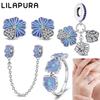 LILAPURA New 925 Silver Blue Lotus Charms Flower Series Pendant Ring Earring For Original Bracelet Women Beads DIY Jewelry Gifts