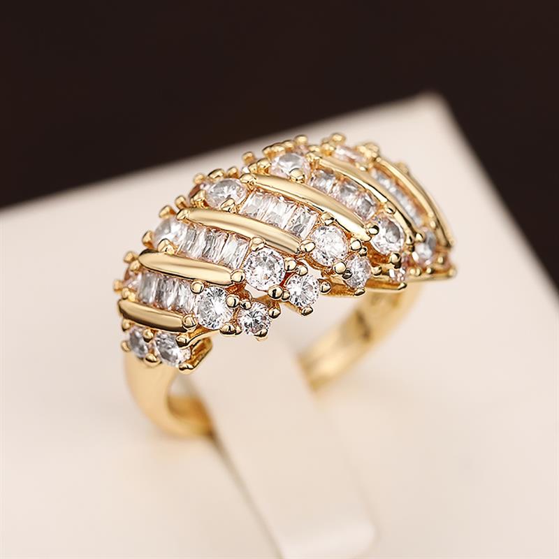 Huitan Luxury Multi Row Baguette Round CZ Women Ring Vintage Wide Band Statement Sparkling Cocktail Party Wedding Jewelry Gift
