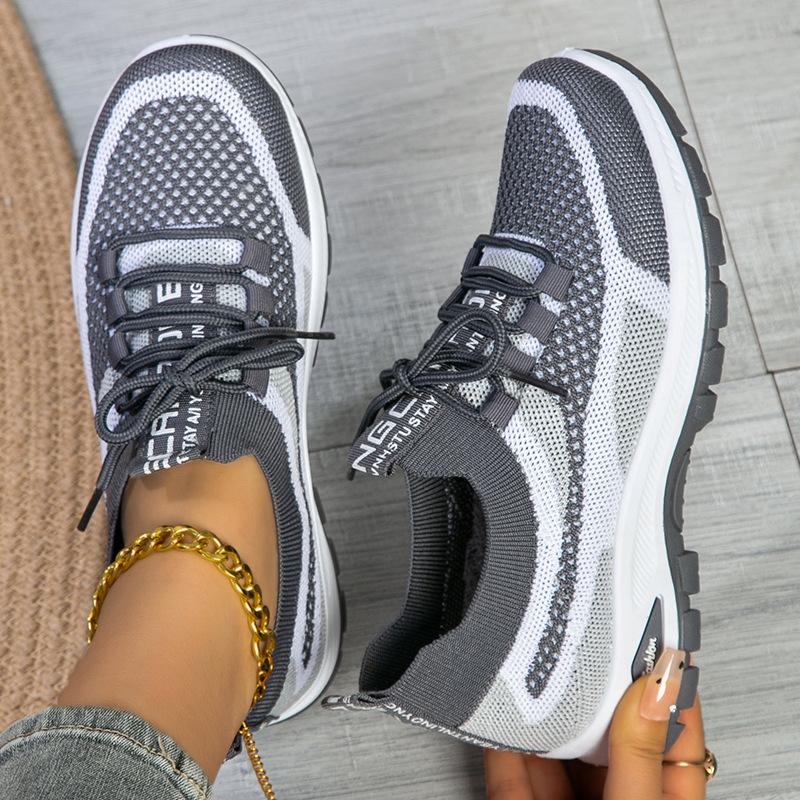 Spring and Autumn New Women's Shoes Sneakers Flying Woven Mesh Shoes Shallow Mouth Lightweight Casual Shoes Comfortable Versatile Single Shoes