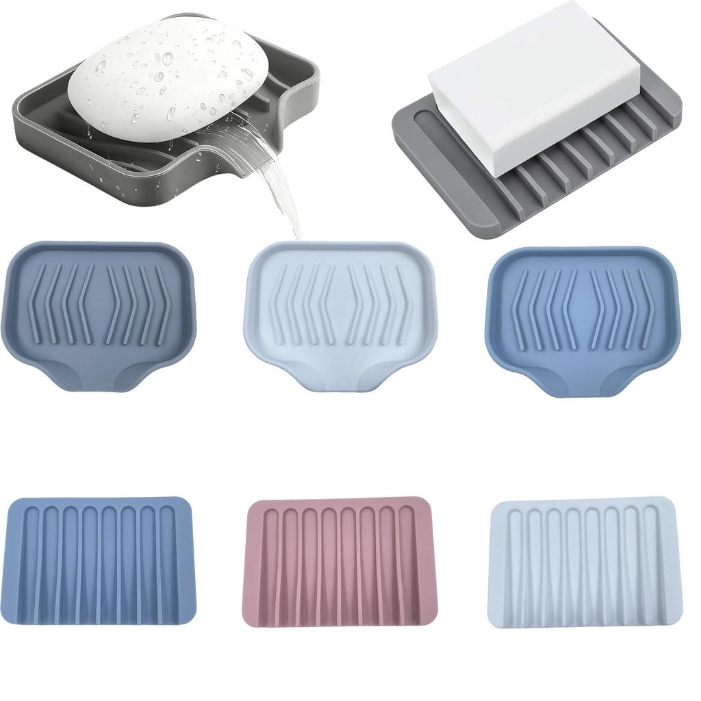 Silicone Soap Holder, Anti-slip Draining & Flowing Soap Dish for Home