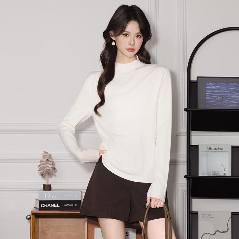 Teluoman Women's Long Sleeve Round Neck Knit Sweater