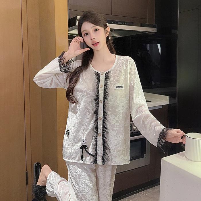 Luxurious Women's Long-Sleeve Gold Velvet Pajama Set