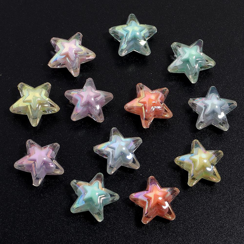 50pcs 16mm Acrylic Star Beads Colorful Transparent Loose Beads For Jewelry Making DIY Bracelet Necklace Phone Key Chain Supplies