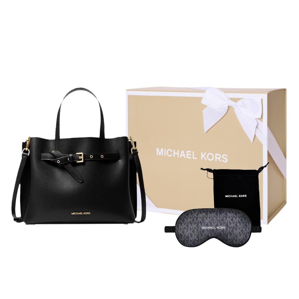 Michael Kors Emilia Litschi-Körnerleder Umhängetasche, Crossbody-Tasche, Handtasche Groß Damen Reines Schwarz 35H0GU5S7T-001