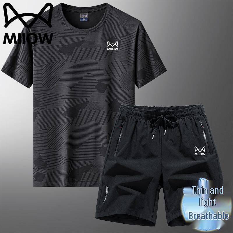 MaoRen Men s Summer Casual Lightweight T-Shirt & Shorts Set L