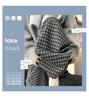 Petite Korean Style High Waist Wool Blend Plaid Wide Leg Pants - Fleece Lined for Autumn/Winter